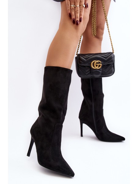 Women's Half-Calf Boots with Stiletto Heel Black Odetteia