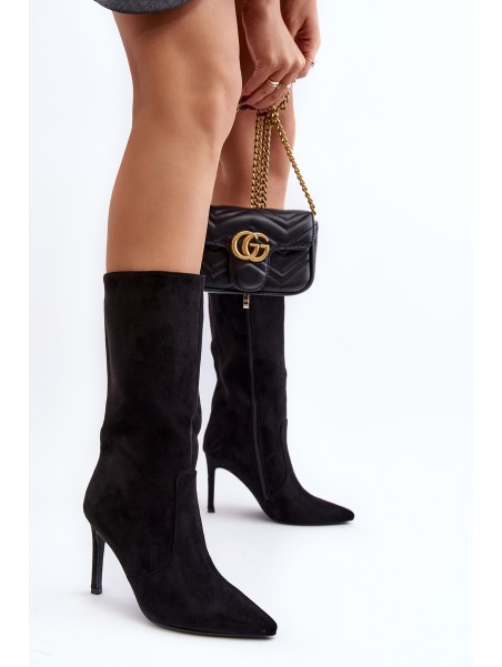 Women's Half-Calf Boots with Stiletto Heel Black Odetteia