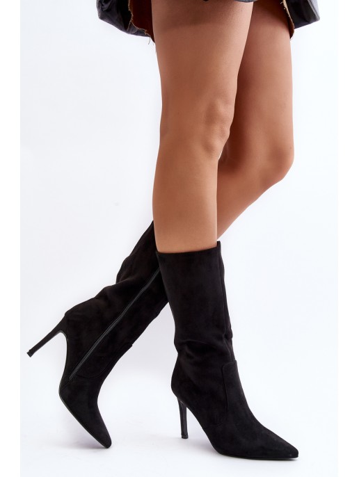 Women's Half-Calf Boots with Stiletto Heel Black Odetteia Women's Half-Calf Boots with Stiletto Heel Black Odetteia