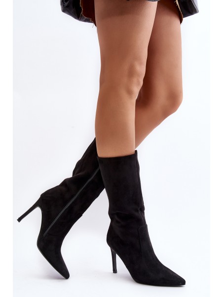 Women's Half-Calf Boots with Stiletto Heel Black Odetteia