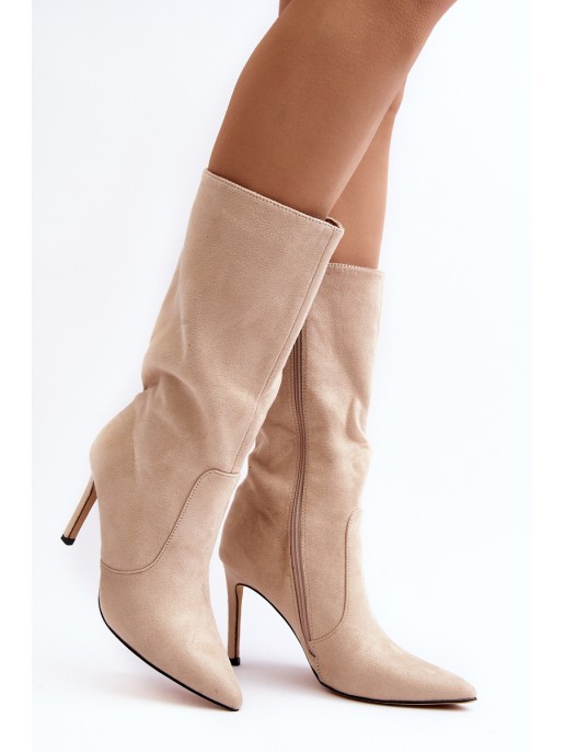 Women's Half-Calf Boots on Stiletto Beige Odetteia