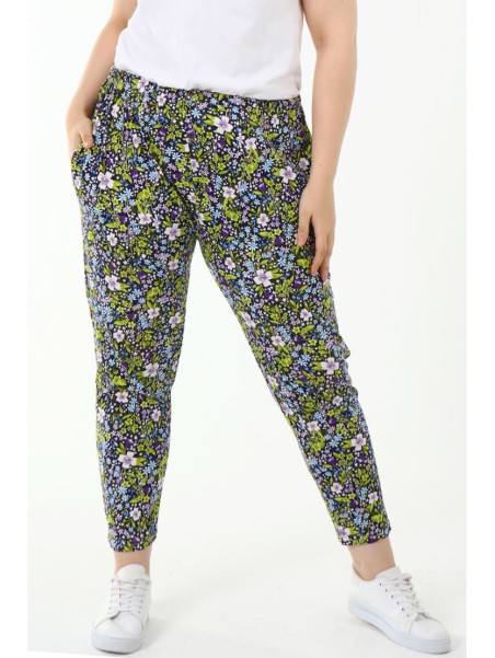 Puķainas brīva stila bikses ar kabatām