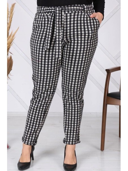 Siltas žakarda bikses ar jostiņu un kabatām