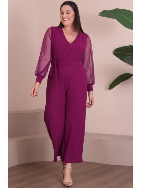 Rožinis elegantiškas kombinezonas su dirželiu