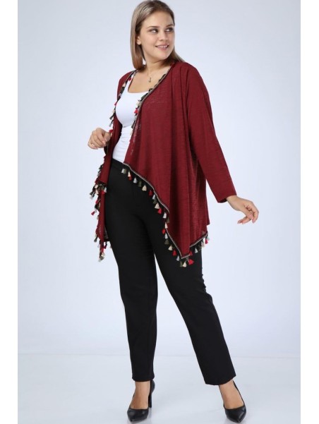 Легкий бордовый кардиган с бахромой