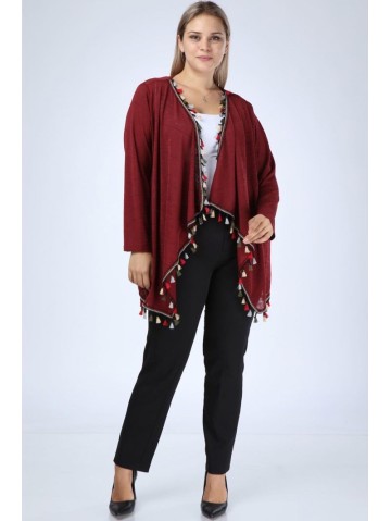 Легкий бордовый кардиган с бахромой 2