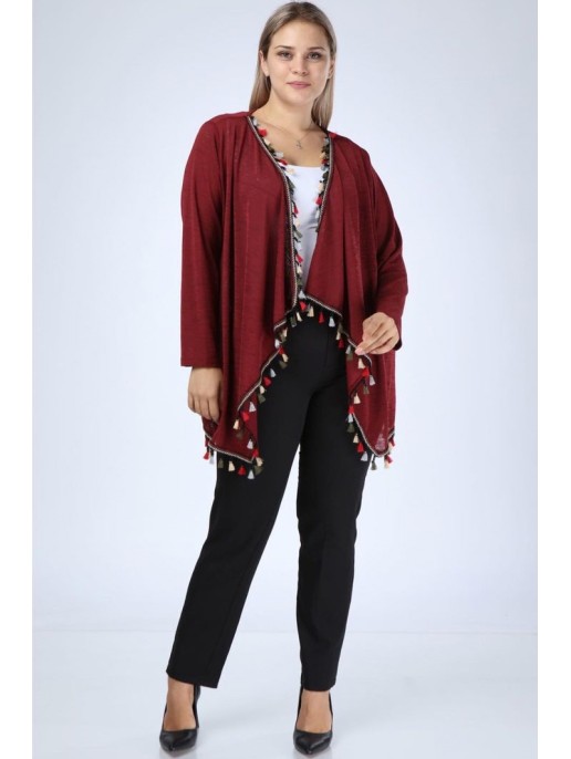 Легкий бордовый кардиган с бахромой