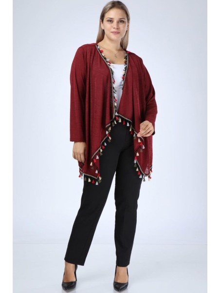 Легкий бордовый кардиган с бахромой