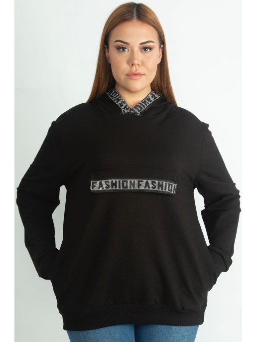 Stilīga melna kapuce ar kabatām Stilīga melna kapuce ar kabatām