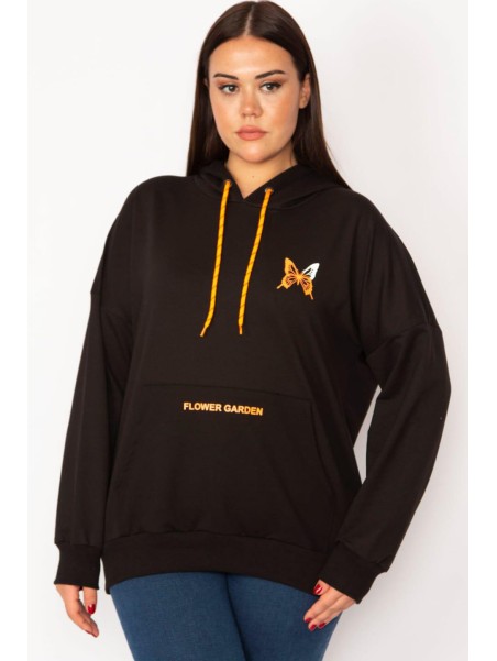 Juodas oversized džemperis su drugeliu