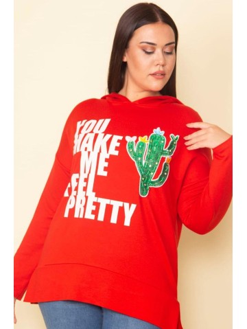 Красный джемпер с капюшоном и аппликацией 2