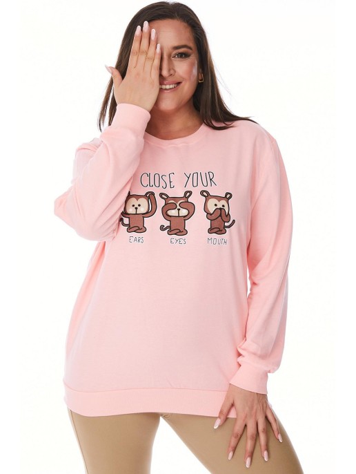 Šviesiai rožinis moteriškas bliuzonas su piešiniu Šviesiai rožinis moteriškas bliuzonas su piešiniu