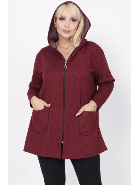 Tumši sarkans džemperis ar rāvējslēdzēju