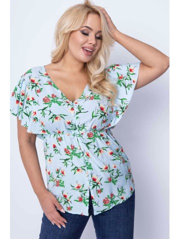 Blūze ar puķainu pogām ar īsām piedurknēm 2