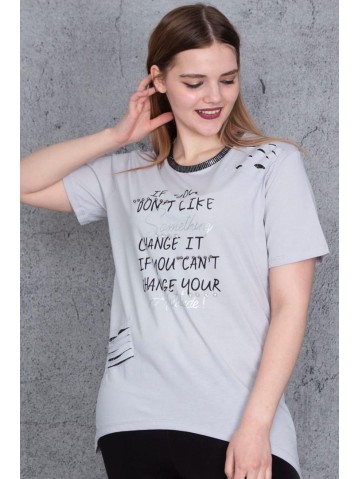 Pilki trumparankoviai marškinėliai moterims 2