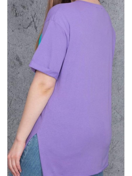 Lilla aplikatsiooniga t-särk naistele