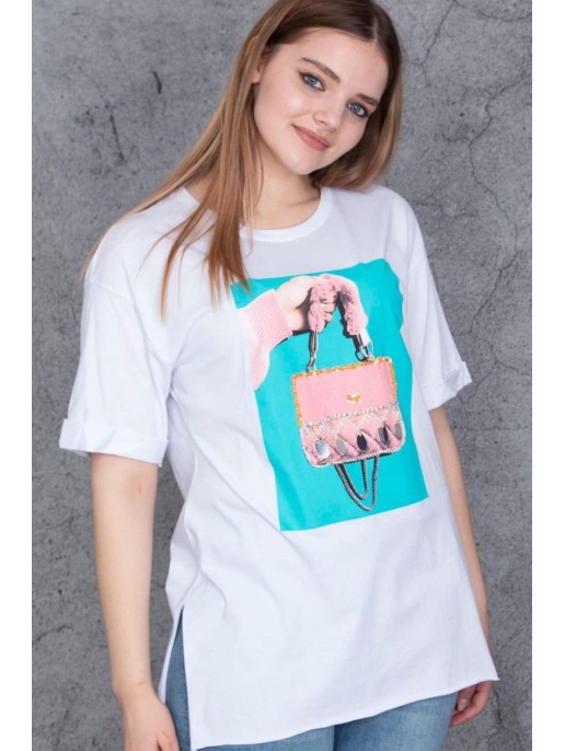 Balts sieviešu t-krekls ar īsām... Balts sieviešu t-krekls ar īsām...