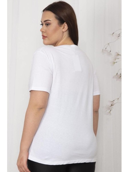 Balts dabīgas kokvilnas T-krekls dekorēts ar mežģīnēm