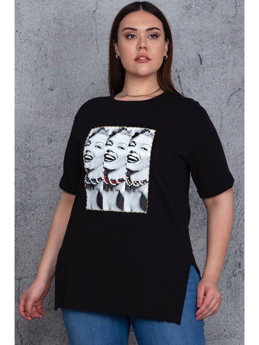 Must naiste puuvillane T-särk Must naiste puuvillane T-särk