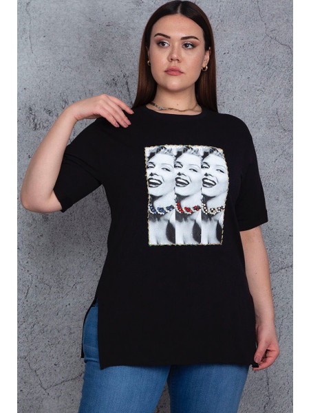 Melns sieviešu kokvilnas T-krekls