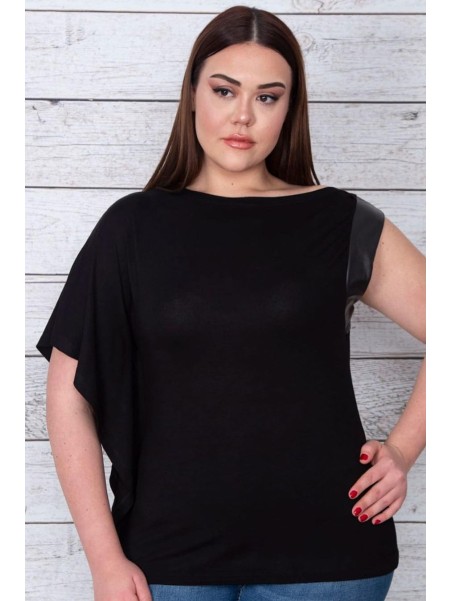 Черная асимметричная блузка с короткими рукавами