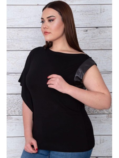 Черная асимметричная блузка с короткими рукавами