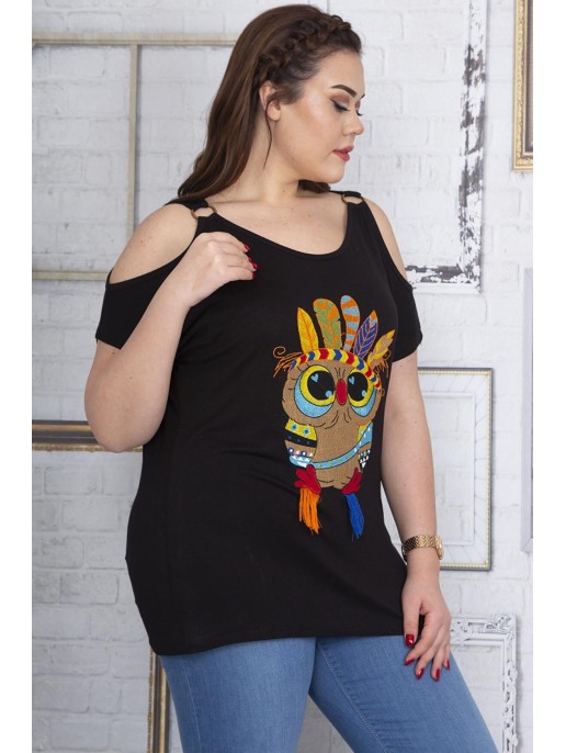 Melna sieviešu blūze ar aplikācijām Melna sieviešu blūze ar aplikācijām