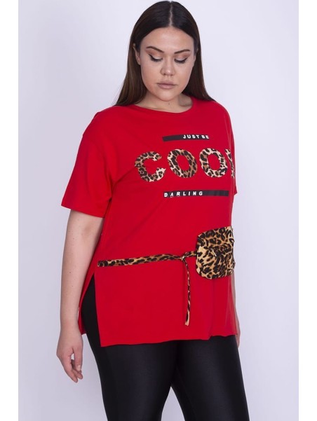 Sarkana blūze ar piesprādzējamu maku