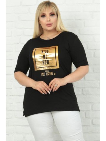 Must viskoosist läikiva aplikatsiooniga T-särk