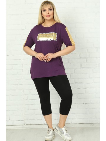 Стильная фиолетовая блузка с золотыми вставками 2