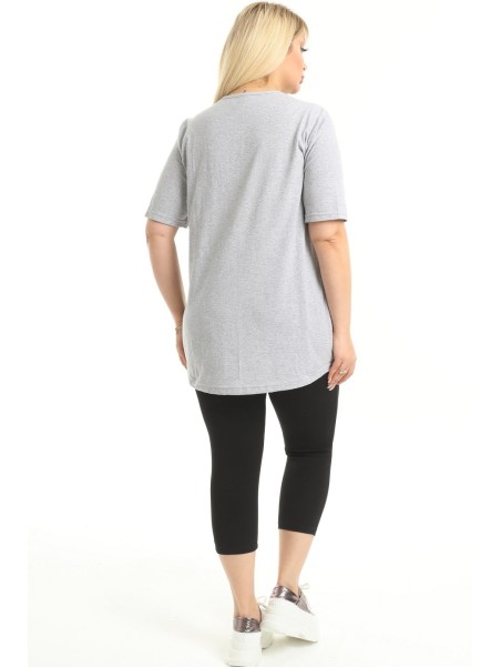 Pilki moteriški marškinėliai su aplikacija