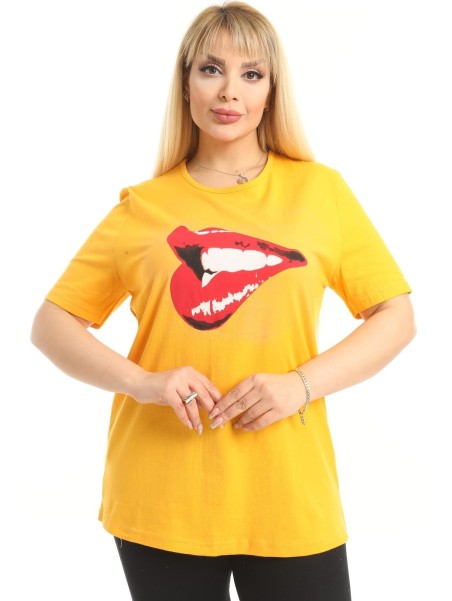 Желтая женская футболка с короткими рукавами