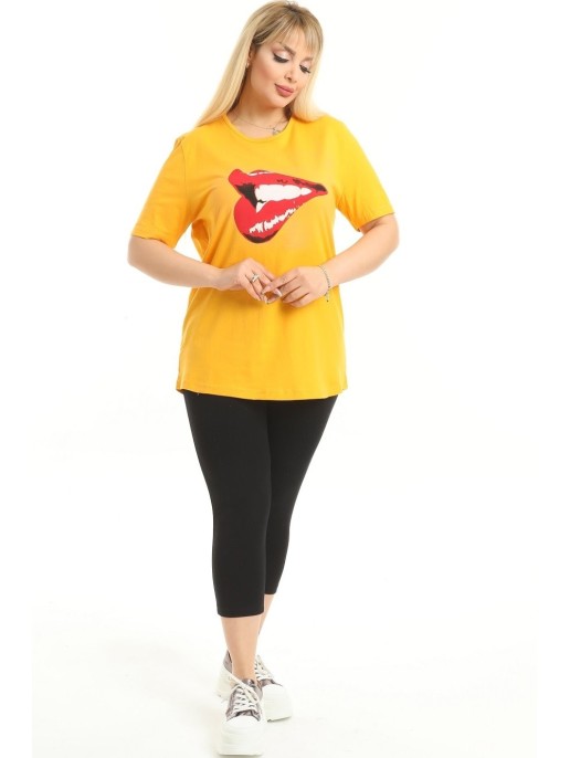 Dzeltens sieviešu T-krekls ar īsām... Dzeltens sieviešu T-krekls ar īsām...