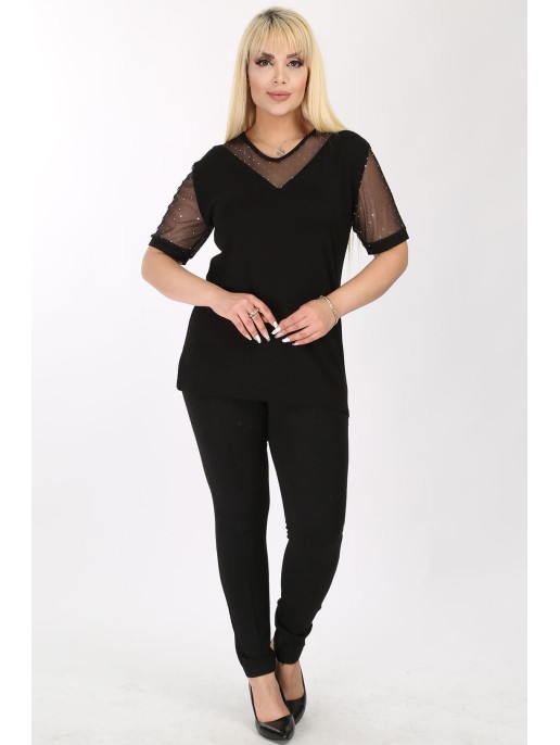 Elegantiška juoda palaidinė su nėrinių rankovėmis Elegantiška juoda palaidinė su nėrinių rankovėmis