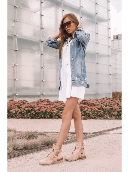 Lu Boo Beige Suede Boots With Cutouts Rock Girl