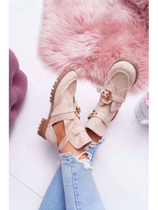Lu Boo Beige Suede Boots With Cutouts Rock Girl Lu Boo Beige Suede Boots With Cutouts Rock Girl