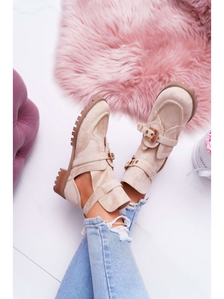 Lu Boo Beige Suede Boots With Cutouts Rock Girl