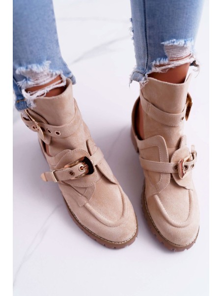 Lu Boo Beige Suede Boots With Cutouts Rock Girl