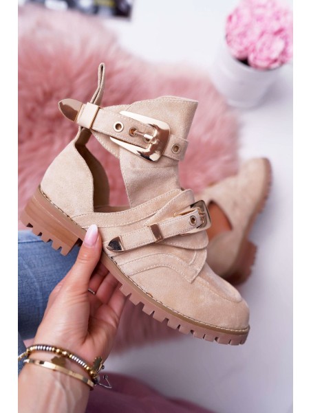 Lu Boo Beige Suede Boots With Cutouts Rock Girl