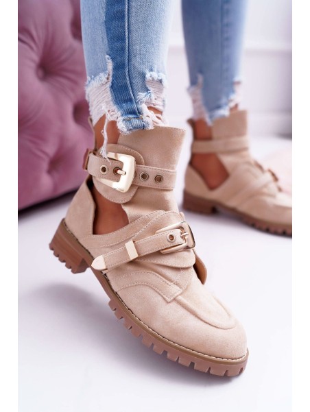 Lu Boo Beige Suede Boots With Cutouts Rock Girl