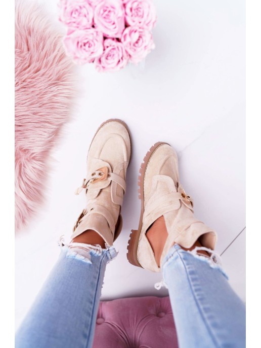 Lu Boo Beige Suede Boots With Cutouts Rock Girl Lu Boo Beige Suede Boots With Cutouts Rock Girl