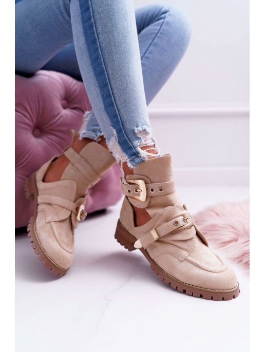 Lu Boo Beige Suede Boots With Cutouts Rock Girl Lu Boo Beige Suede Boots With Cutouts Rock Girl