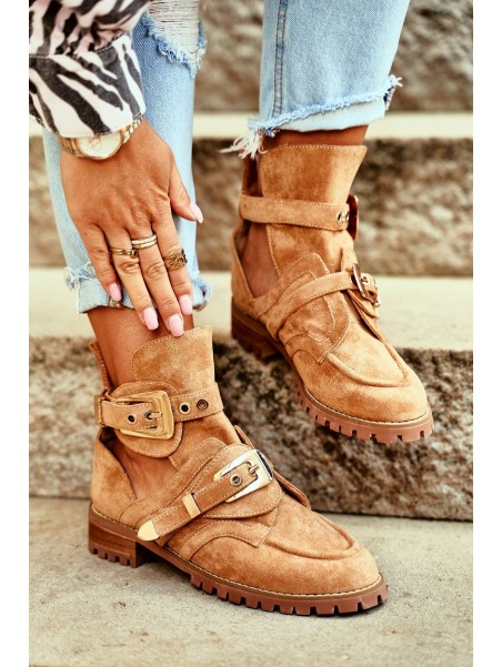 Lu Boo Suede Cutout Boots Camel Rock Girl