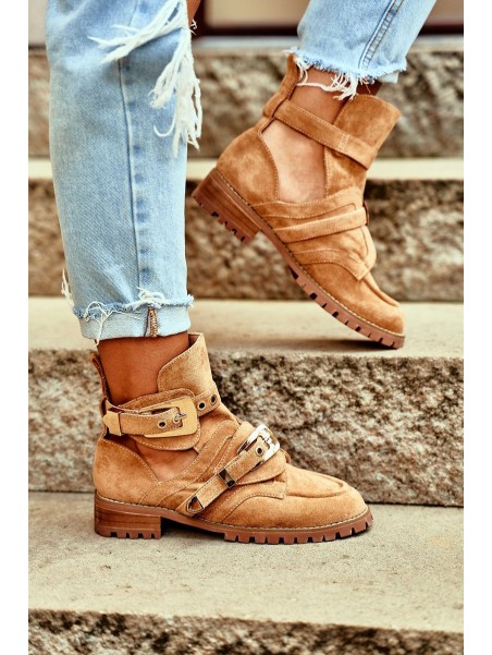 Lu Boo Suede Cutout Boots Camel Rock Girl