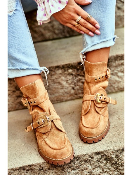 Lu Boo Suede Cutout Boots Camel Rock Girl