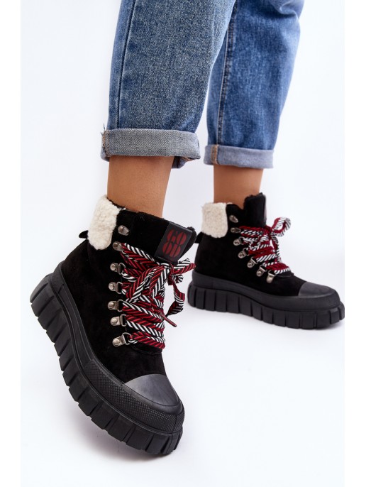 Lined Boots Trappers on Thick Sole Black Ralotta Lined Boots Trappers on Thick Sole Black Ralotta