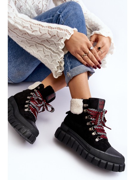 Lined Boots Trappers on Thick Sole Black Ralotta