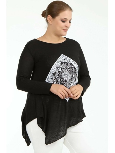 Черная блузка с длинными рукавами с орнаментом