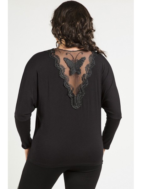 Stilīga melna blūze ar garām piedurknēm