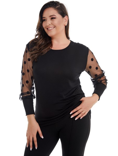 Elegantne uhkete varrukatega must pluus